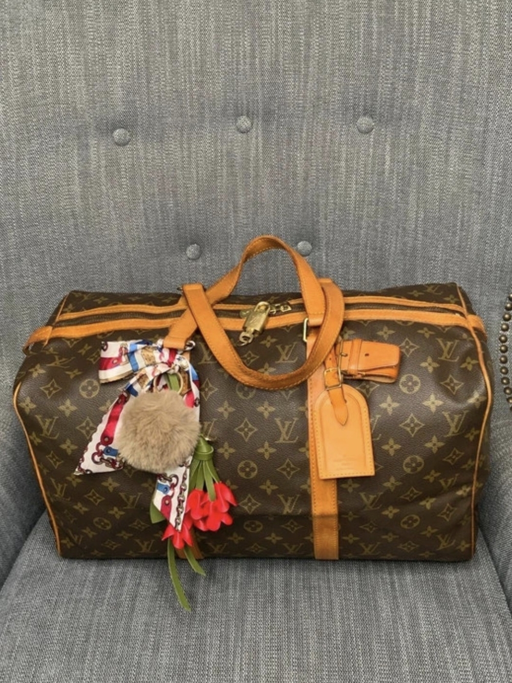 Louis Vuitton Keepall Bandoulière 55 Travel Bag Brown & Orange